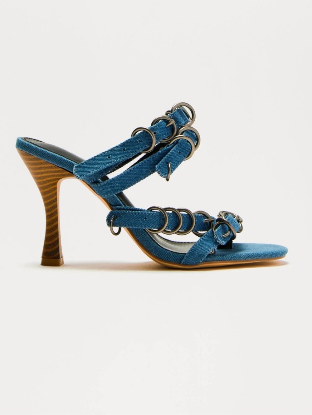Denim Blue Studded Ring-Accent Sandals - Picture 2 of 8